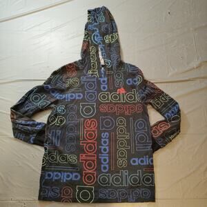 Adidas All-Over Logo Print Youth 7 Cotton Blend Hoodie